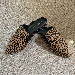 BCBG cheetah slip on mules